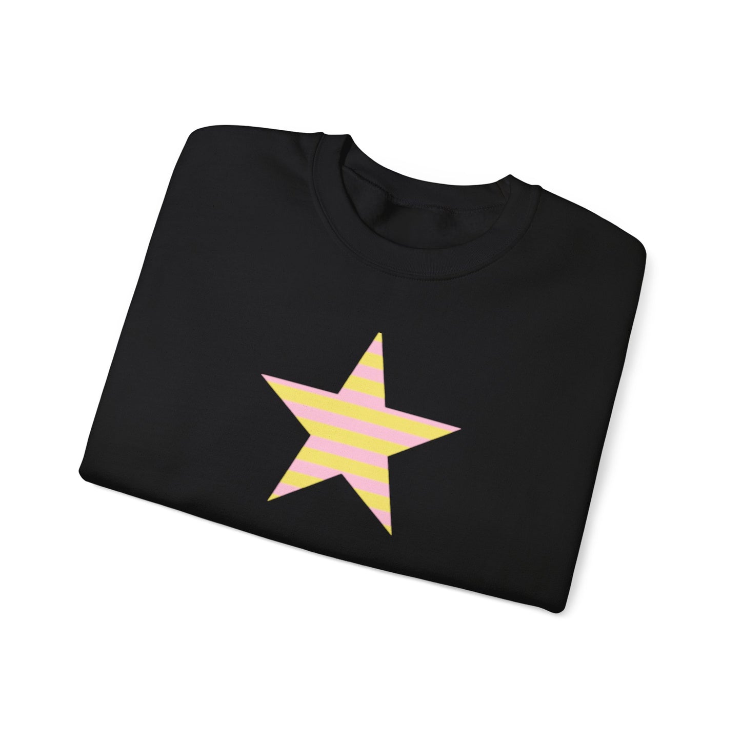 Star Stripe Crewneck — Pastel Pink & Yellow Graphic Sweatshirt
