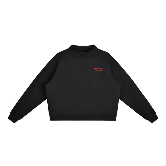 Red Bikini Logo Essential Fleece Mock-Neck Crew Sweatshirt