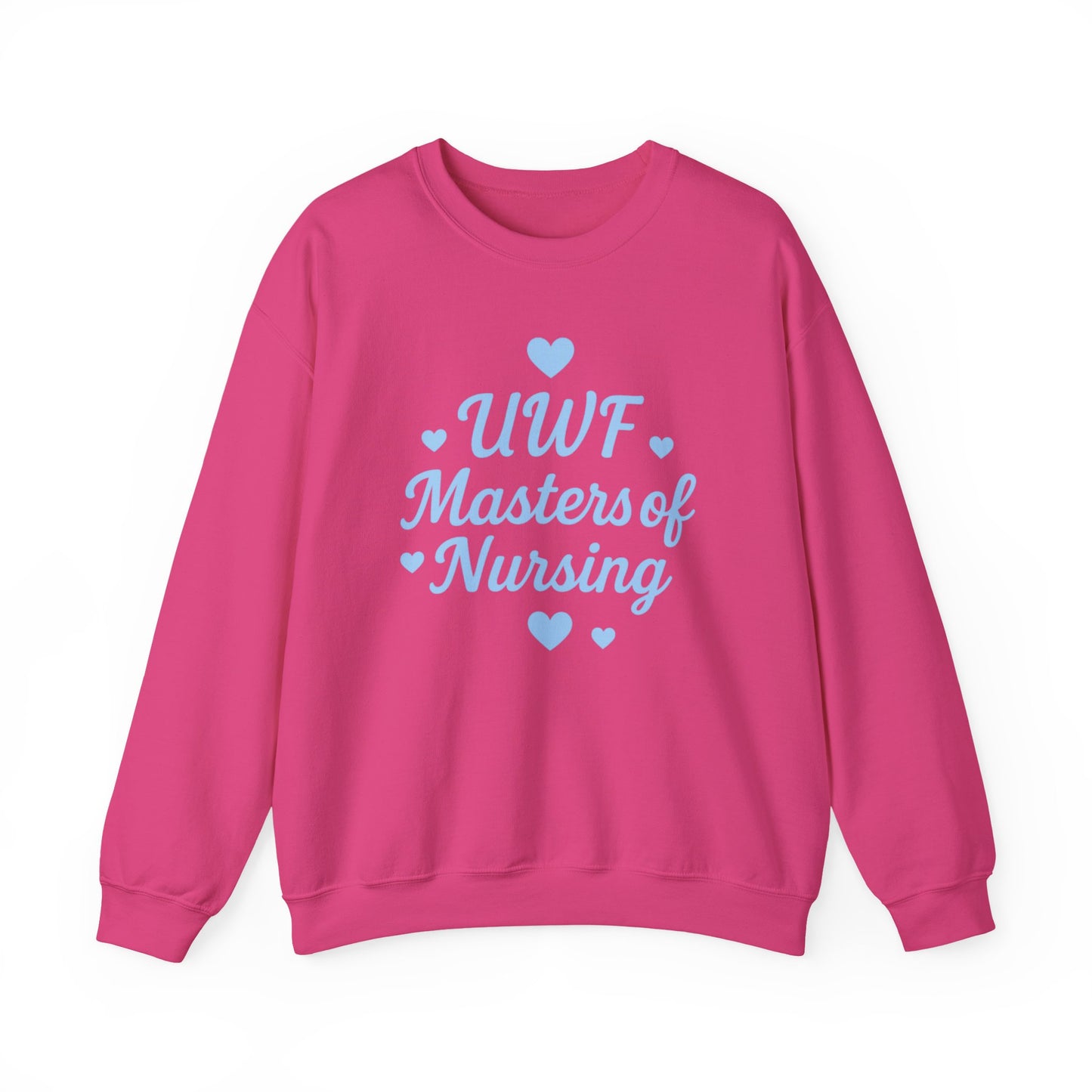UWF Masters of Nursing Crew neck — Light Blue Heart Nursing School Sweatshirt