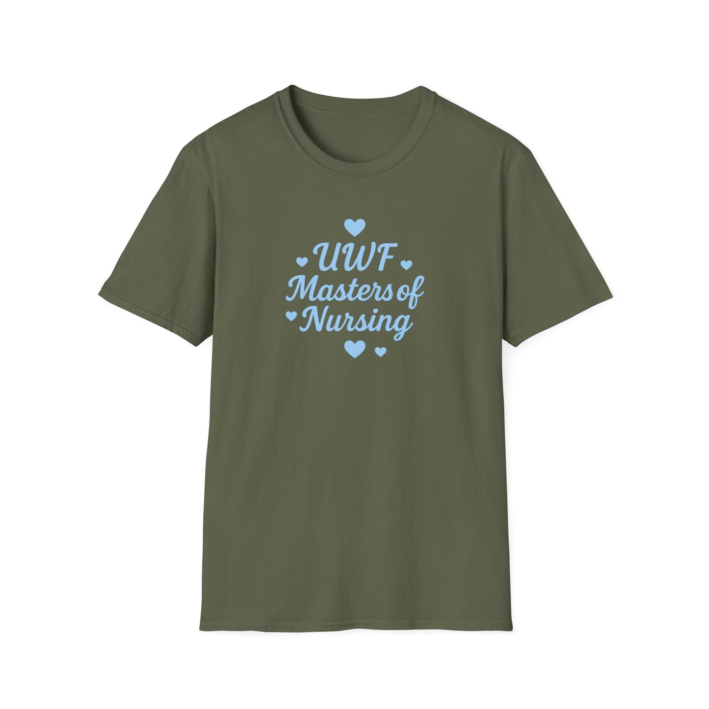 UWF Masters of Nursing T-Shirt — Light Blue Heart Nursing School Tee