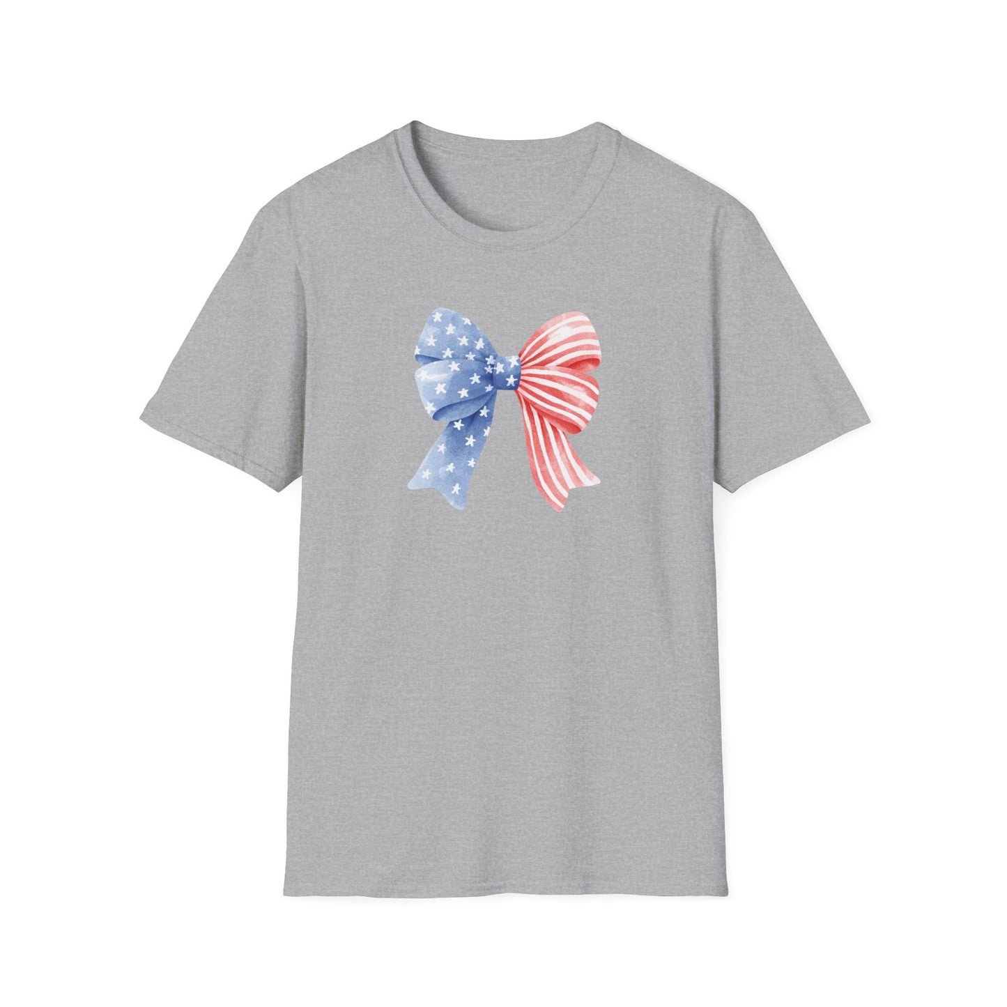 Patriotic USA Flag Bow T-Shirt — Red White Blue 4th of July Tee