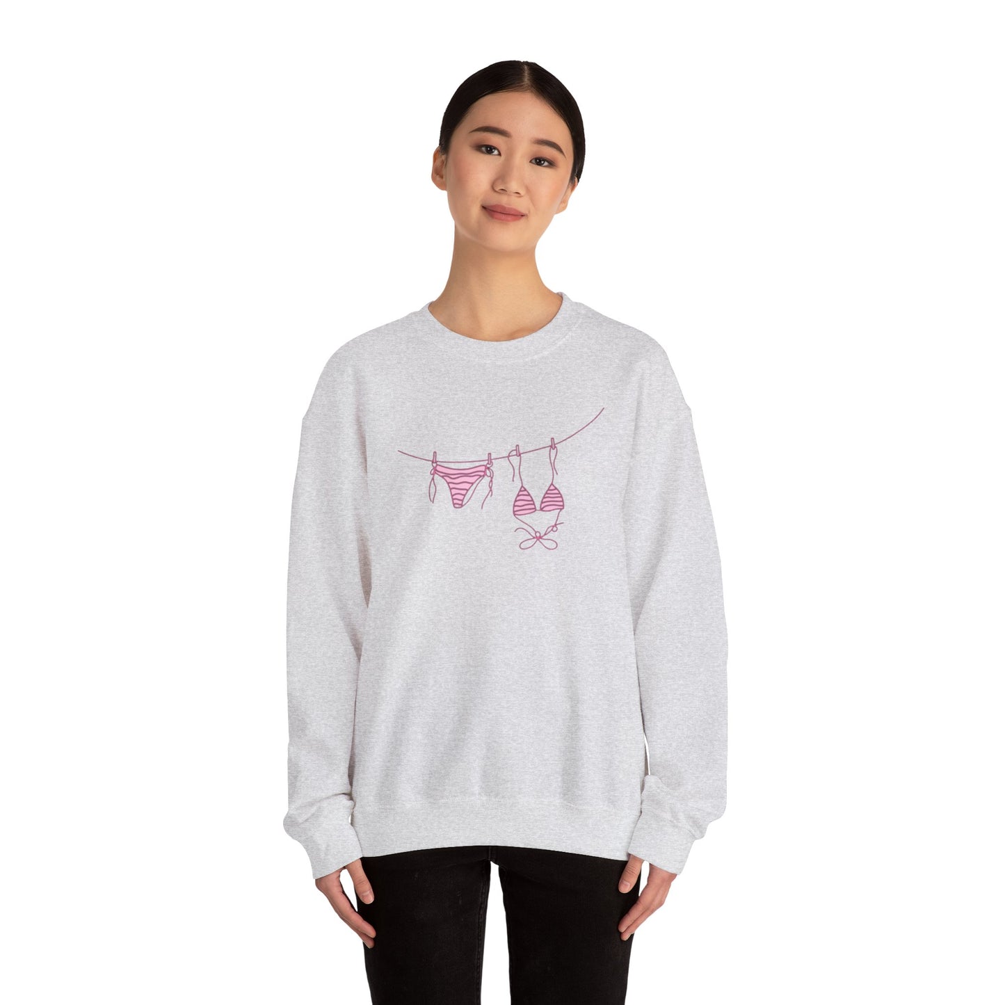 Bikini Line Graphic Crew Neck – Pink Swimsuit Clothesline Sweatshirt