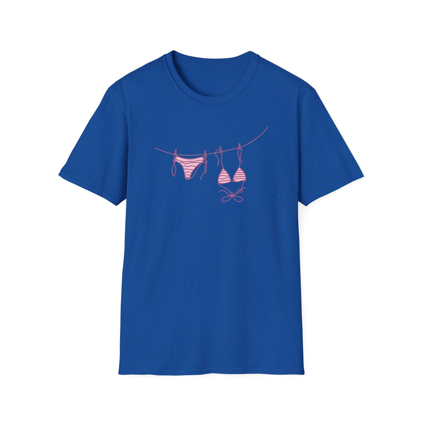 Bikini Line Graphic T‑Shirt – Pink Swimsuit Clothesline Tee