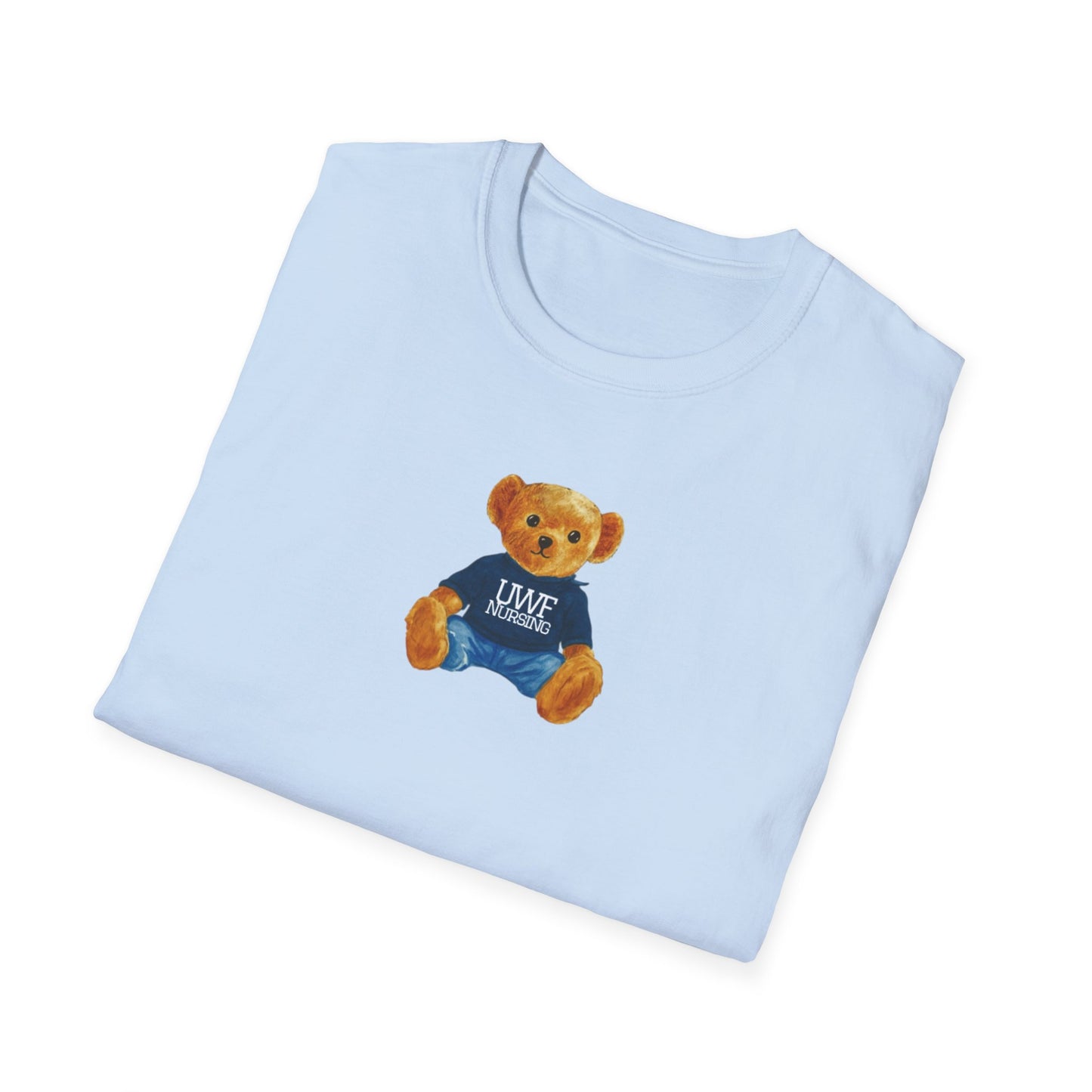 Teddy Bear Graphic T-Shirt — Cute Bear Wearing 'UWF NURSING' Sweater