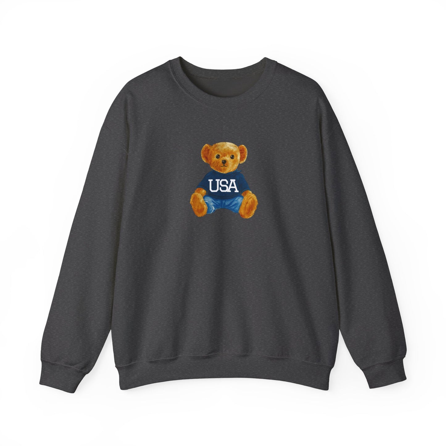 USA Teddy Bear Crewneck Sweatshirt — Cute Patriotic Bear Pullover