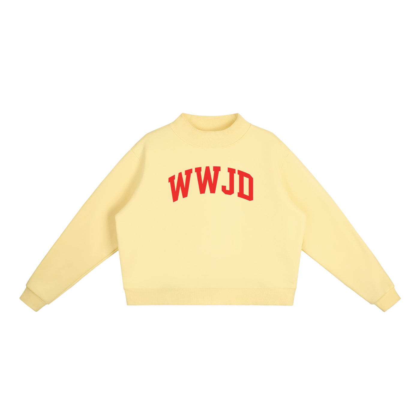 WWJD Red Print Essential Fleece Mock-Neck Crew Sweatshirt