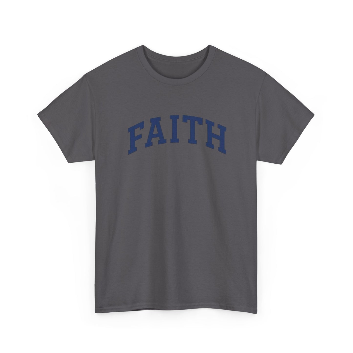 Faith Graphic Tee — Simple Navy Arch Lettering Christian T‑Shirt