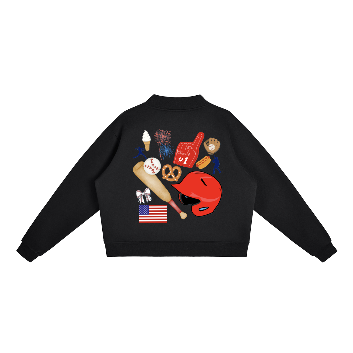 Flag All American Baseball Fleece Mock-Neck Crew Sweatshirt