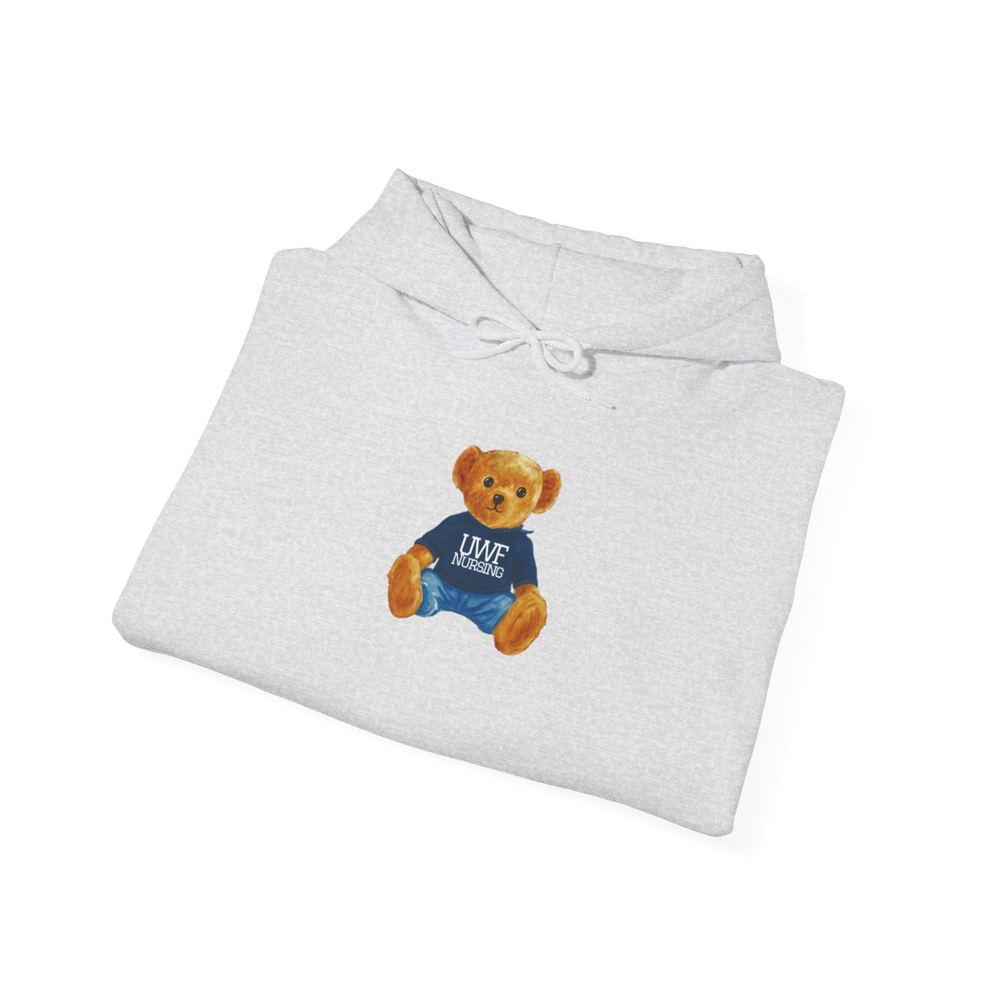 Teddy Bear Graphic Hoodie — Cute Bear Wearing 'UWF NURSING' Sweater