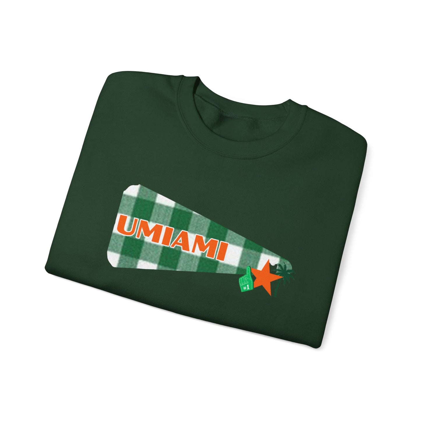 University Pennant Crewneck Sweatshirt – "UMIAMI" Green Plaid Vintage Pennant Design