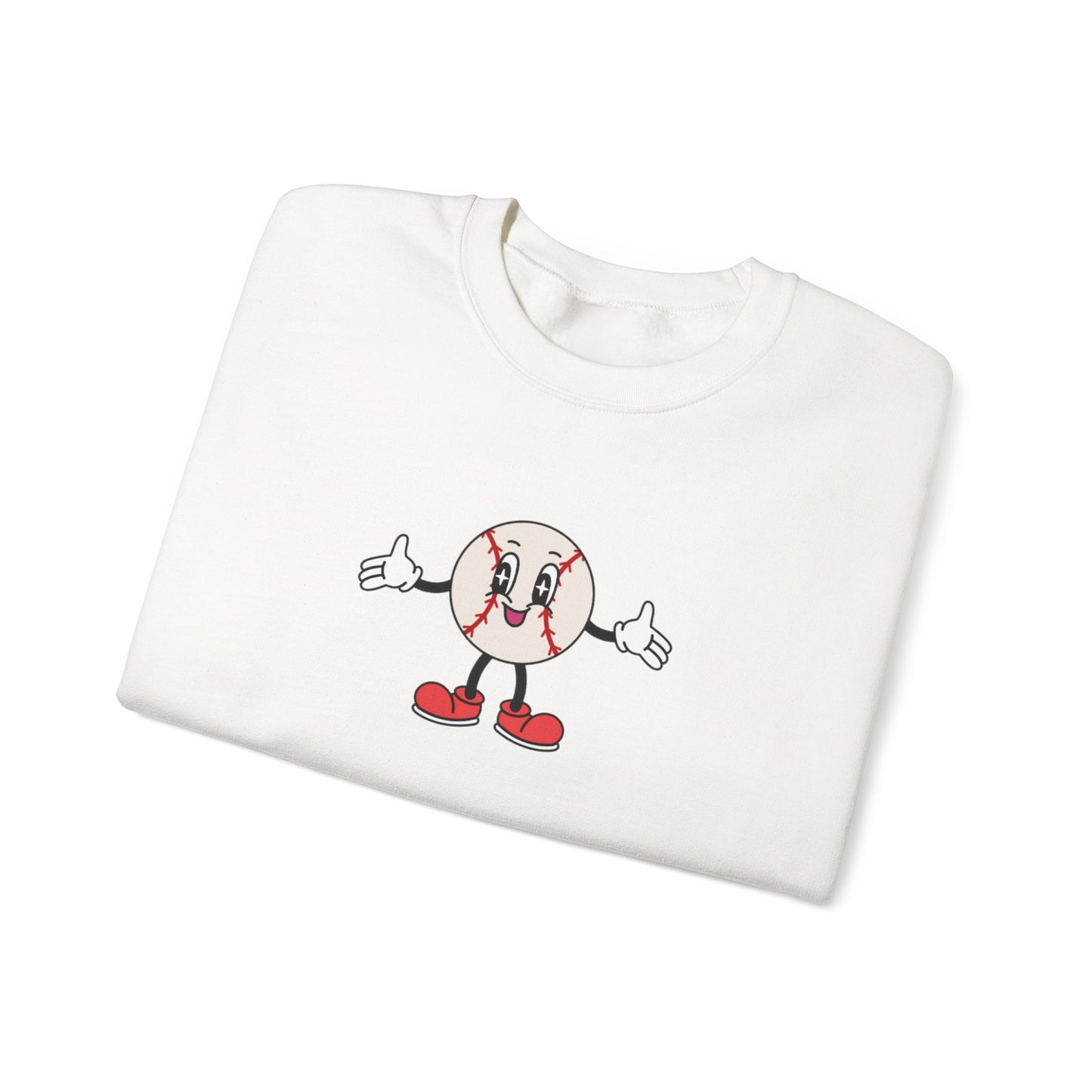Cute Cartoon Baseball Crewneck Sweatshirt – Thumbs Up Mascot Graphic