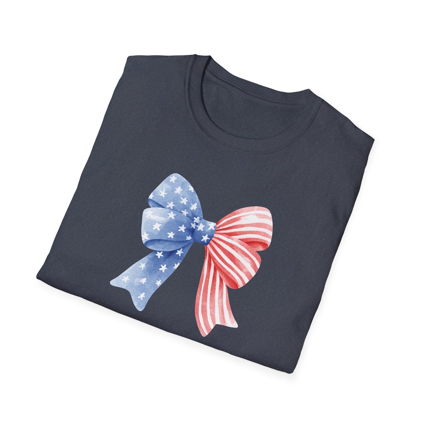 Patriotic USA Flag Bow T-Shirt — Red White Blue 4th of July Tee