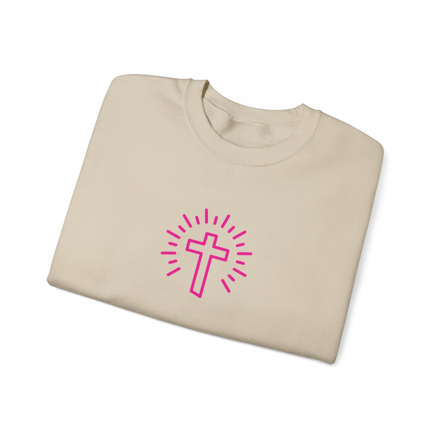 Christian Cross Crewneck Sweatshirt — Pink Radiant Faith Graphic