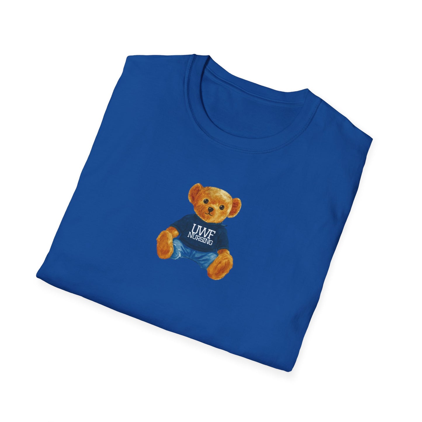 Teddy Bear Graphic T-Shirt — Cute Bear Wearing 'UWF NURSING' Sweater