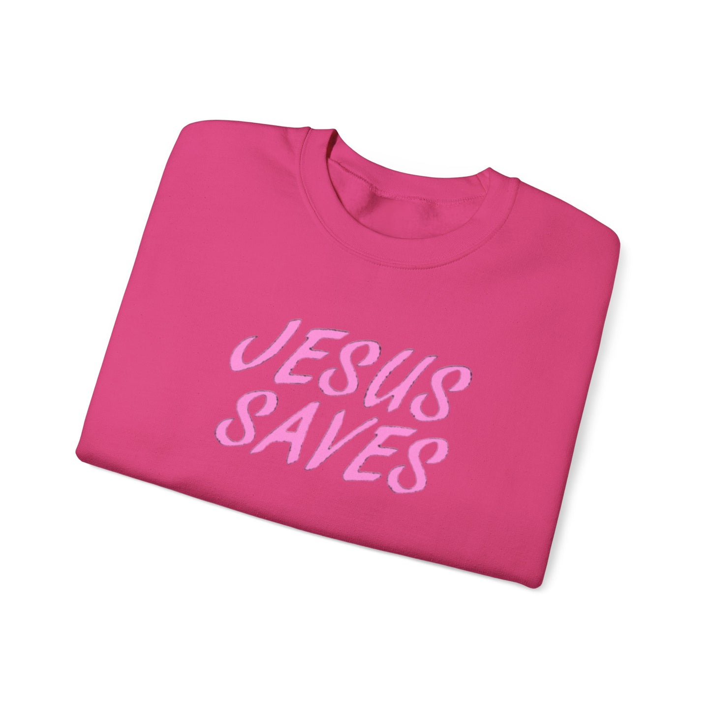 Jesus Saves Pink Script Crew neck — Christian Faith Graphic Tee