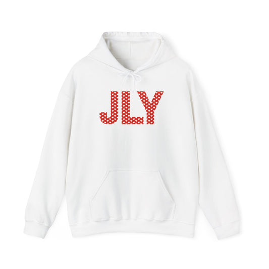 JLY Polka Dot Hoodie – Cute Red Lettering Pullover