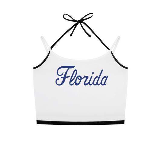 Florida Script Contrast Binding Halter Tank Top