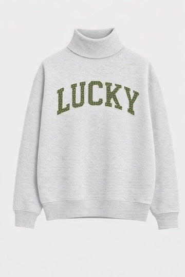 LUCKY MOCK NECK-ASH GREY WITH PISTACHIO AND POLKA DOTS