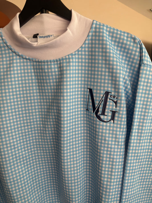 Logo gingham mock neck light blue s/m