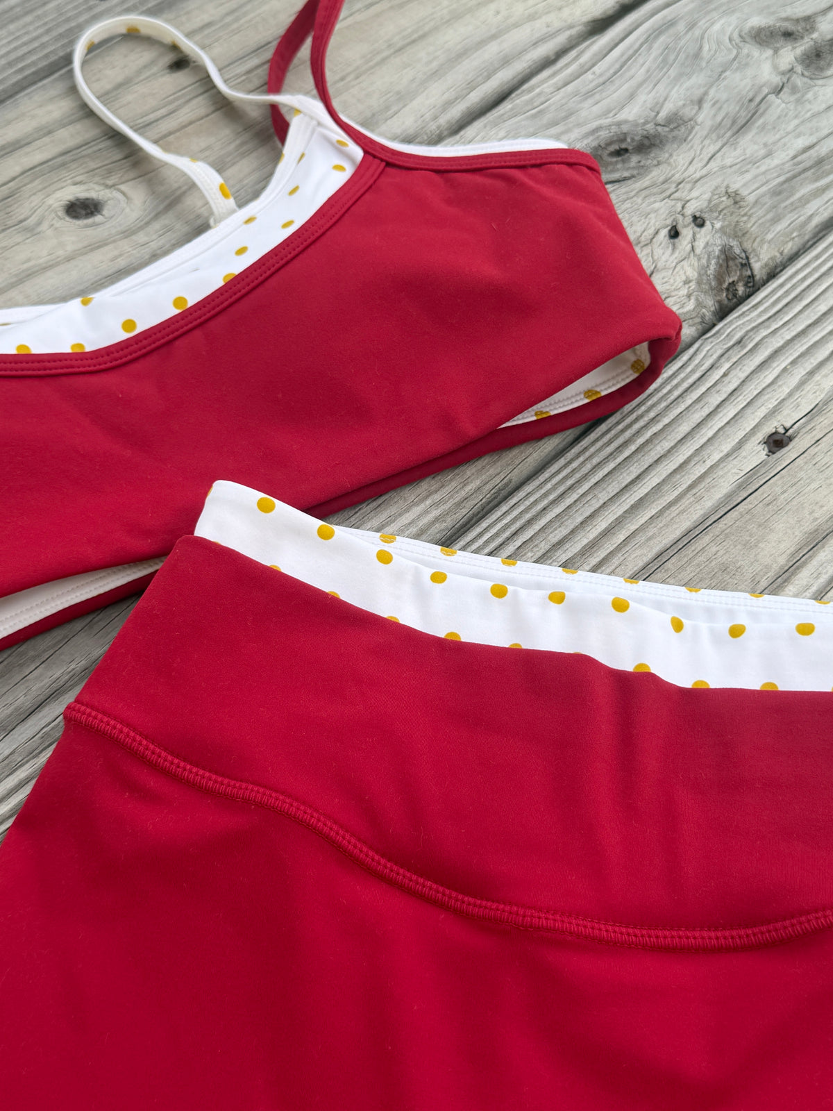 GARNET AND GOLD POLKA DOUBLE LAYER ACTIVEWEAR *SET*