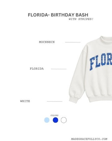 Florida mockneck- white with birthday stripes