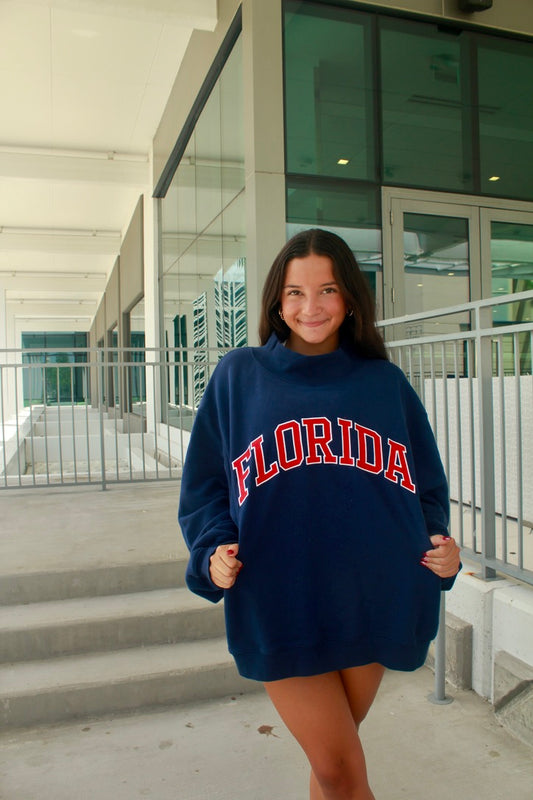 PREORDER-FLORIDA NAVY AND RED MOCK NECK