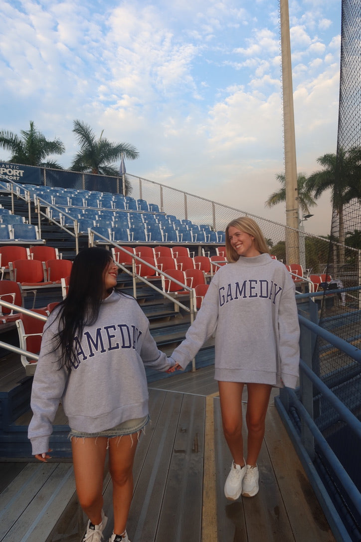 GAMEDAY Classic Grey and Navy Embroidered Mock Neck