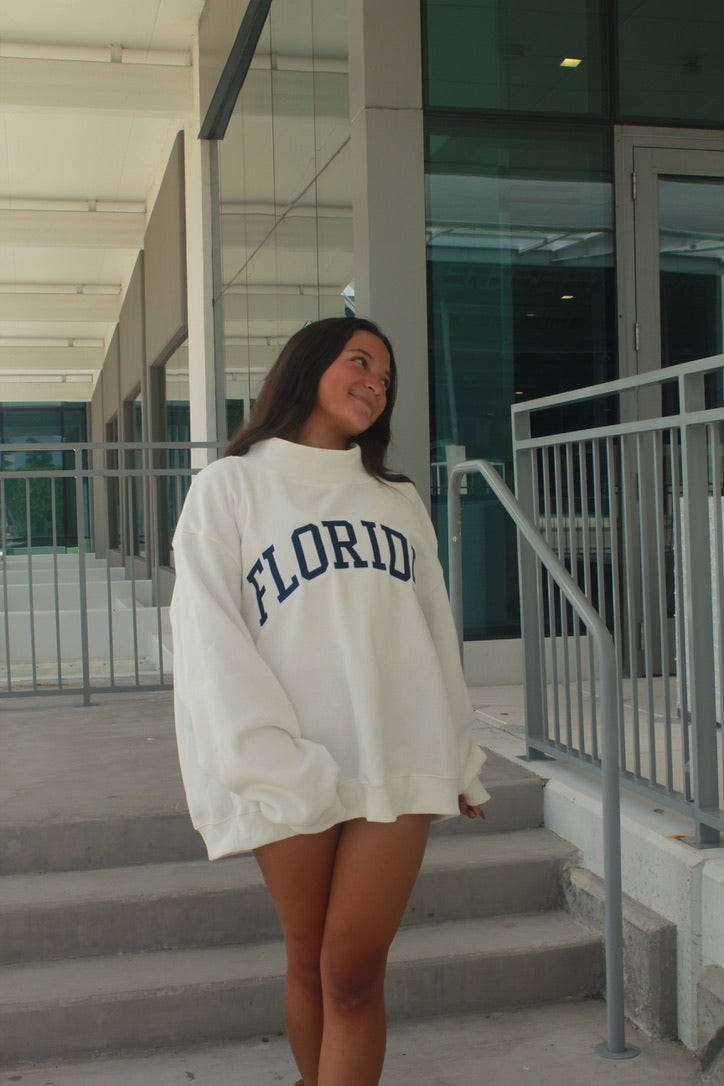 FLORIDA WHITE AND NAVY MOCK NECK- PREORDER