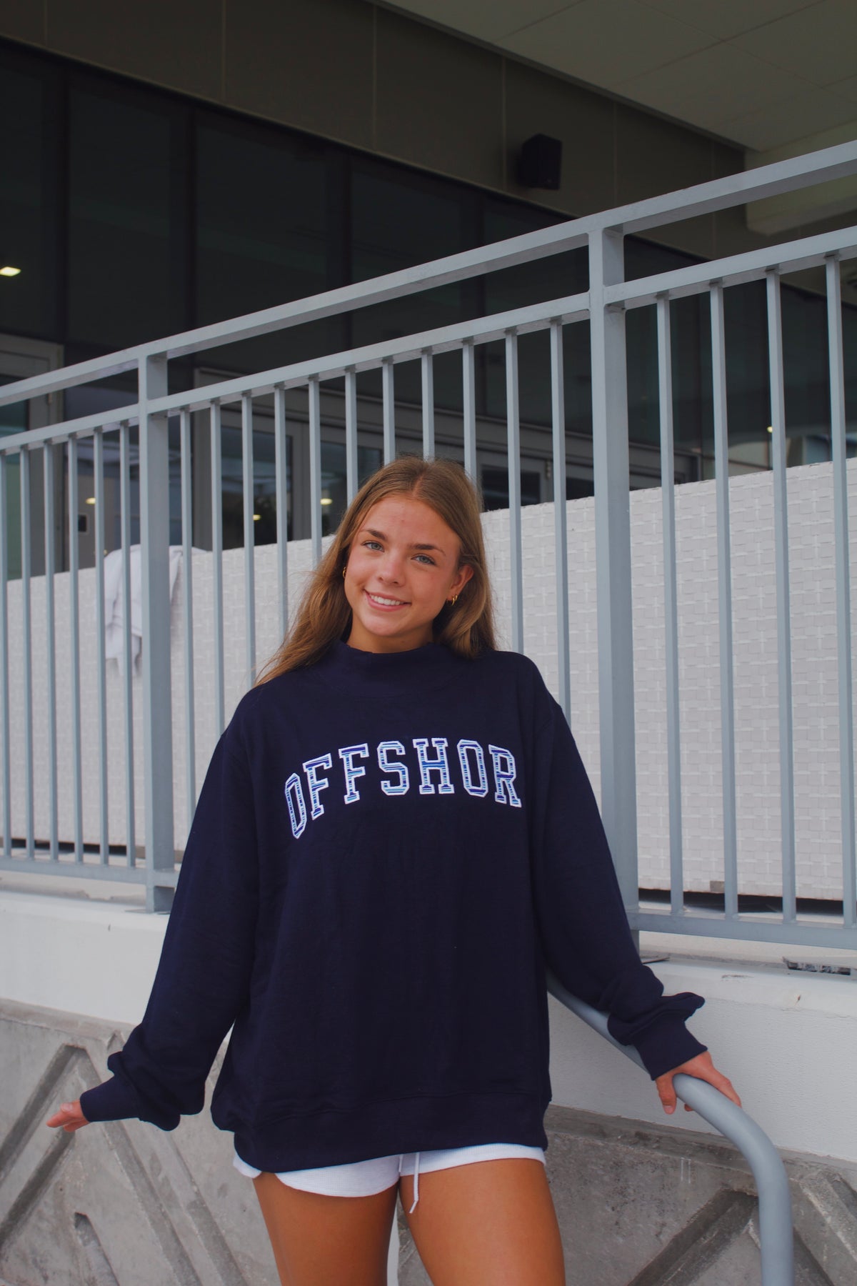 Offshore mockneck- navy with birthday bash stripes
