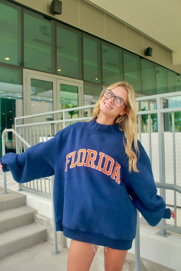 PREORDER-FLORIDA NAVY AND ORANGE MOCK NECK