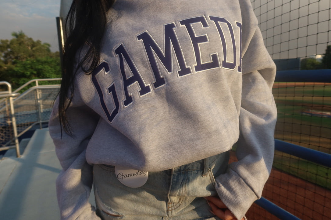 GAMEDAY Classic Grey and Navy Embroidered Mock Neck