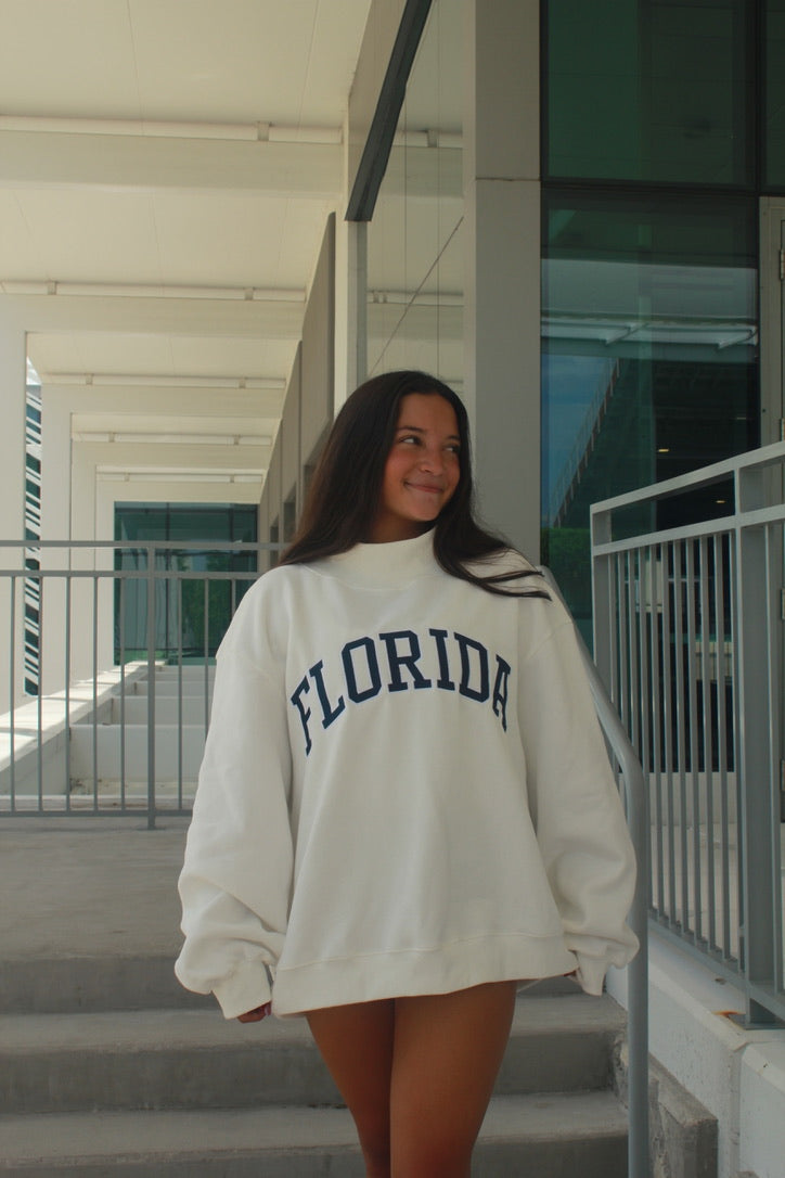 FLORIDA WHITE AND NAVY MOCK NECK- PREORDER