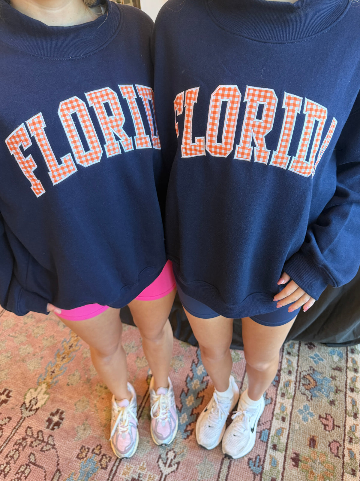 Navy and orange gingham florida mockneck