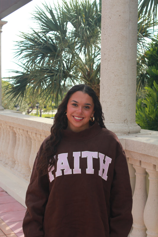 Brown and pink Faith mock neck