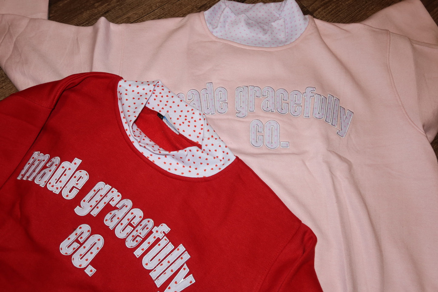 MADE GRACEFULLY CO PINK VALENTINES MOCK NECK