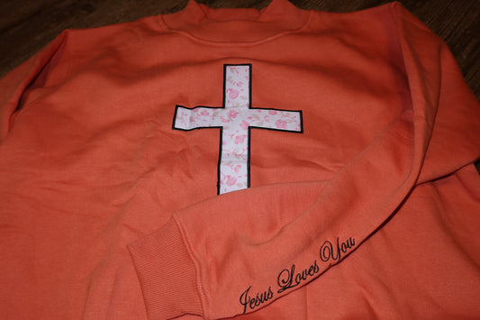 CROSS MOCK NECK- CORALWITH FLORAL