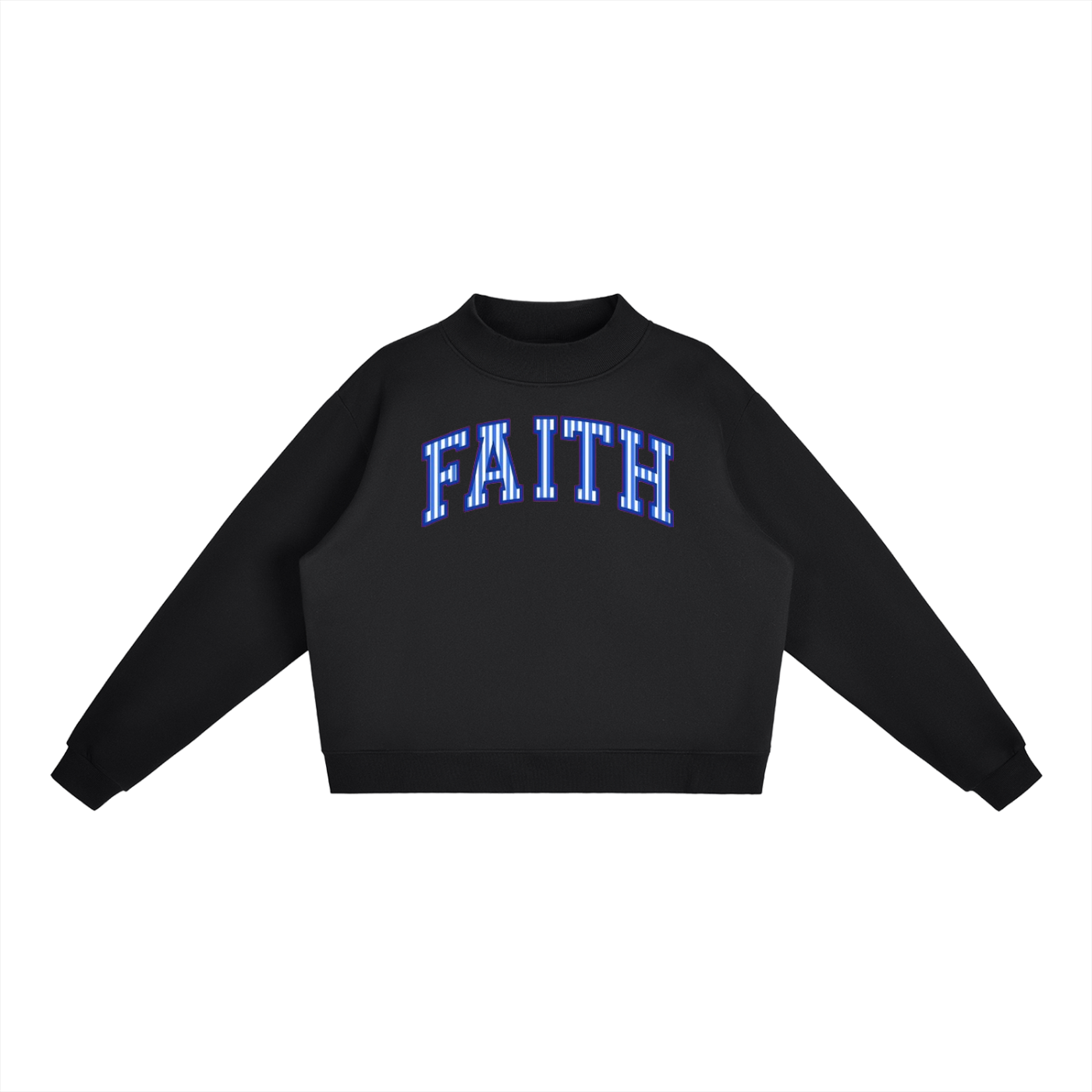 Faith Blue Stripes Essential Fleece Mock-Neck Crew Sweatshirt