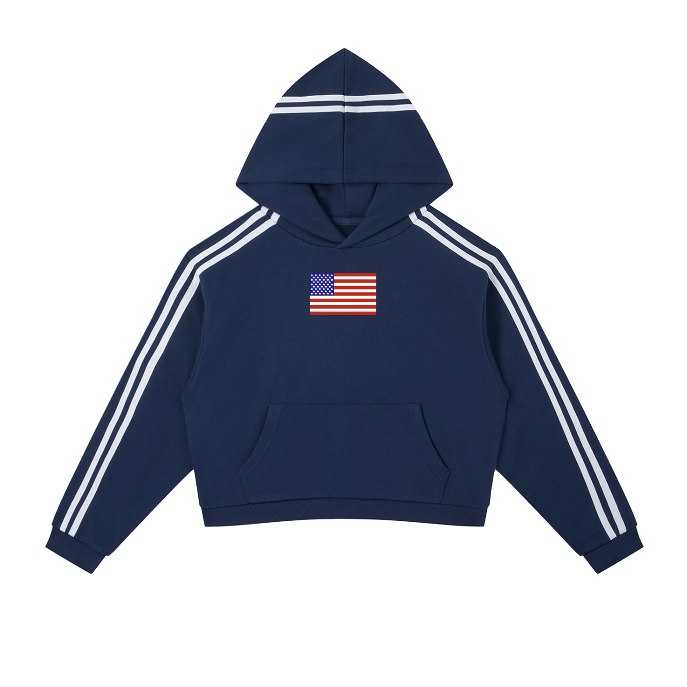 USA Flag Contrast Side Stripe Cropped Hoodie