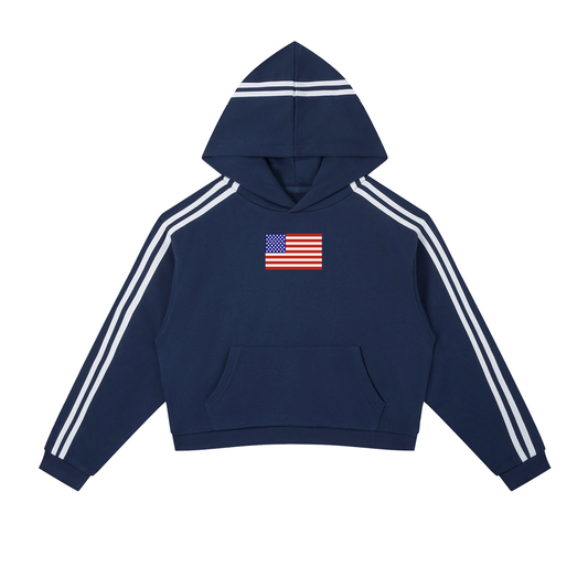 USA Flag Contrast Side Stripe Cropped Hoodie