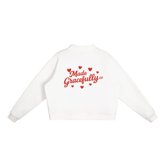 Heart Logo Fleece Mock-Neck Crew Sweatshirt