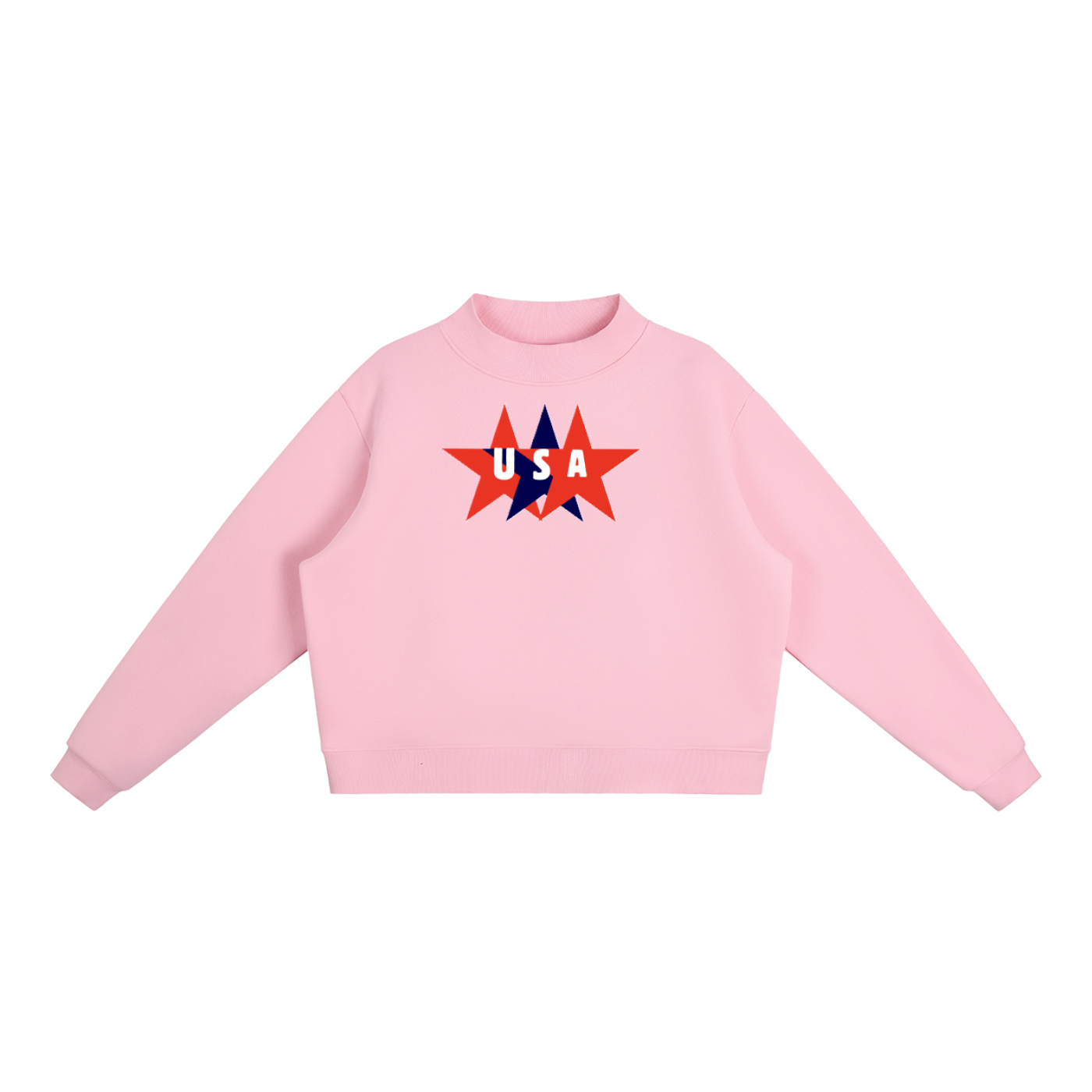 USA Star Essential Fleece Mock-Neck Crew Sweatshirt