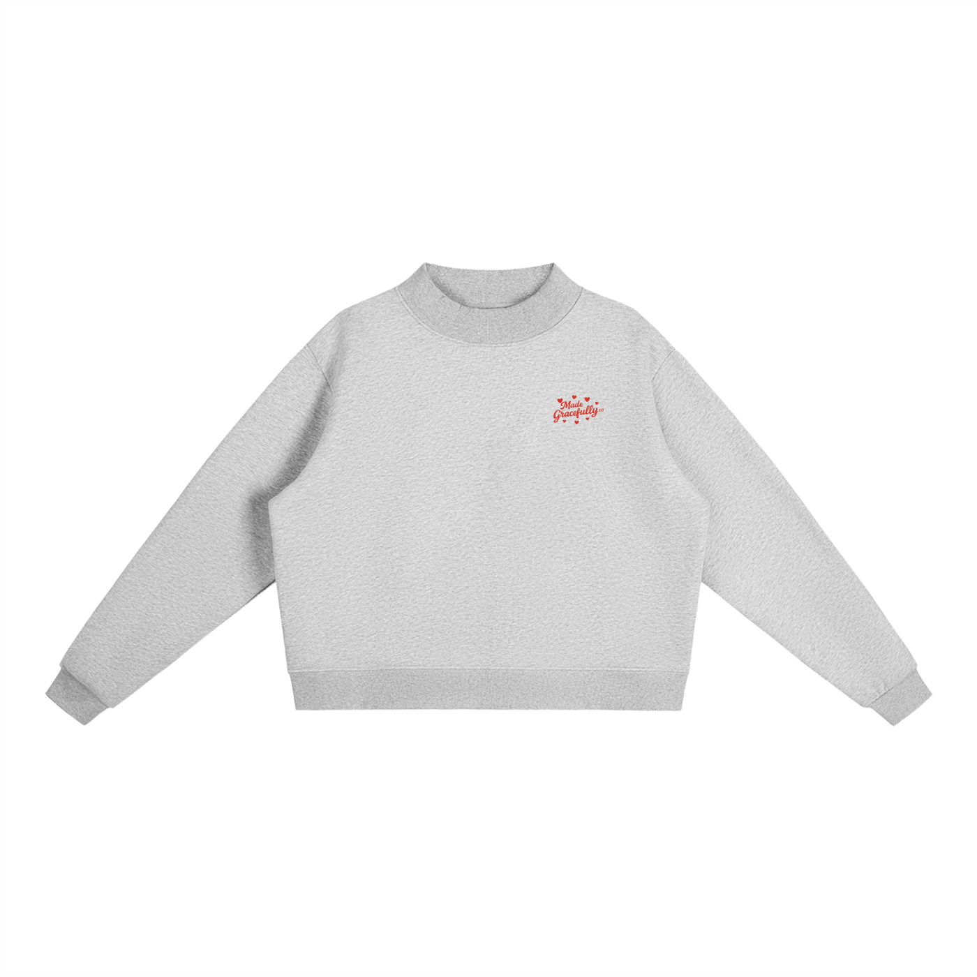 Heart Logo Fleece Mock-Neck Crew Sweatshirt