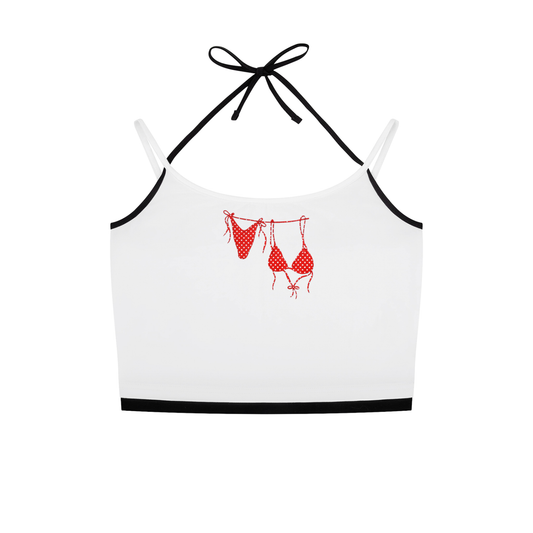 Red Bikini Contrast Binding Halter Tank Top