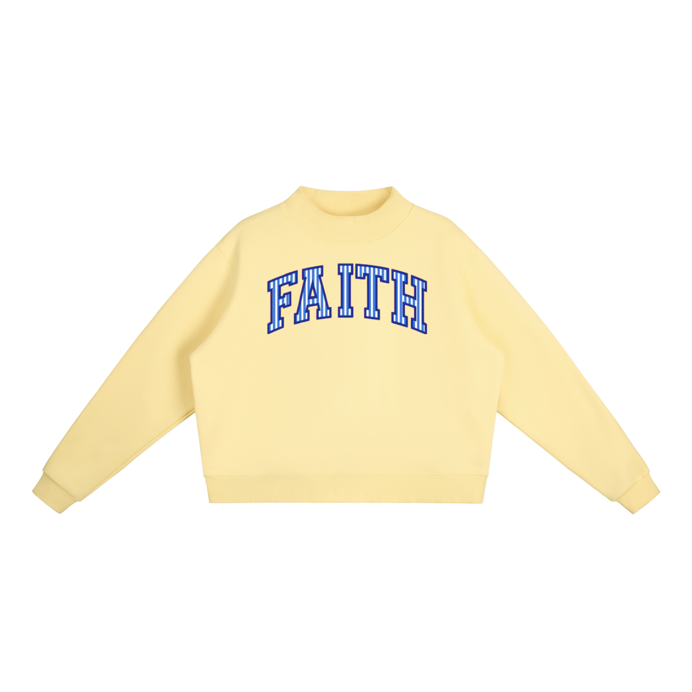 Faith Blue Stripes Essential Fleece Mock-Neck Crew Sweatshirt
