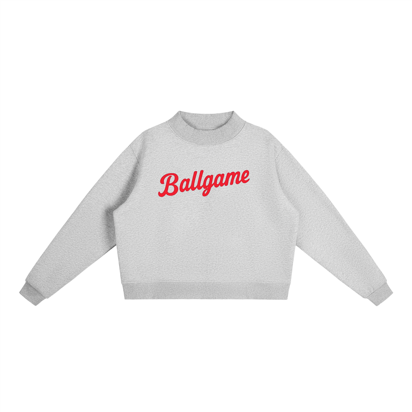 Ballgame Script with Patchwork Essential Fleece Mock-Neck Crew Sweatshirt