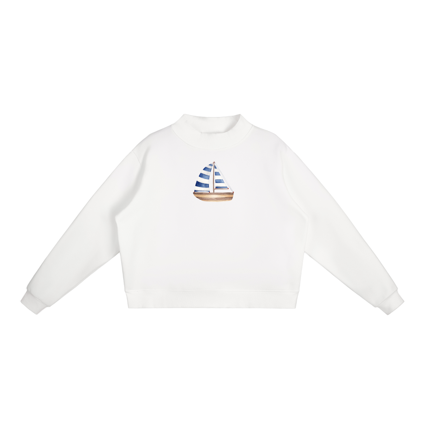 Striped Sail Essential Fleece Mock-Neck Crew Sweatshirt