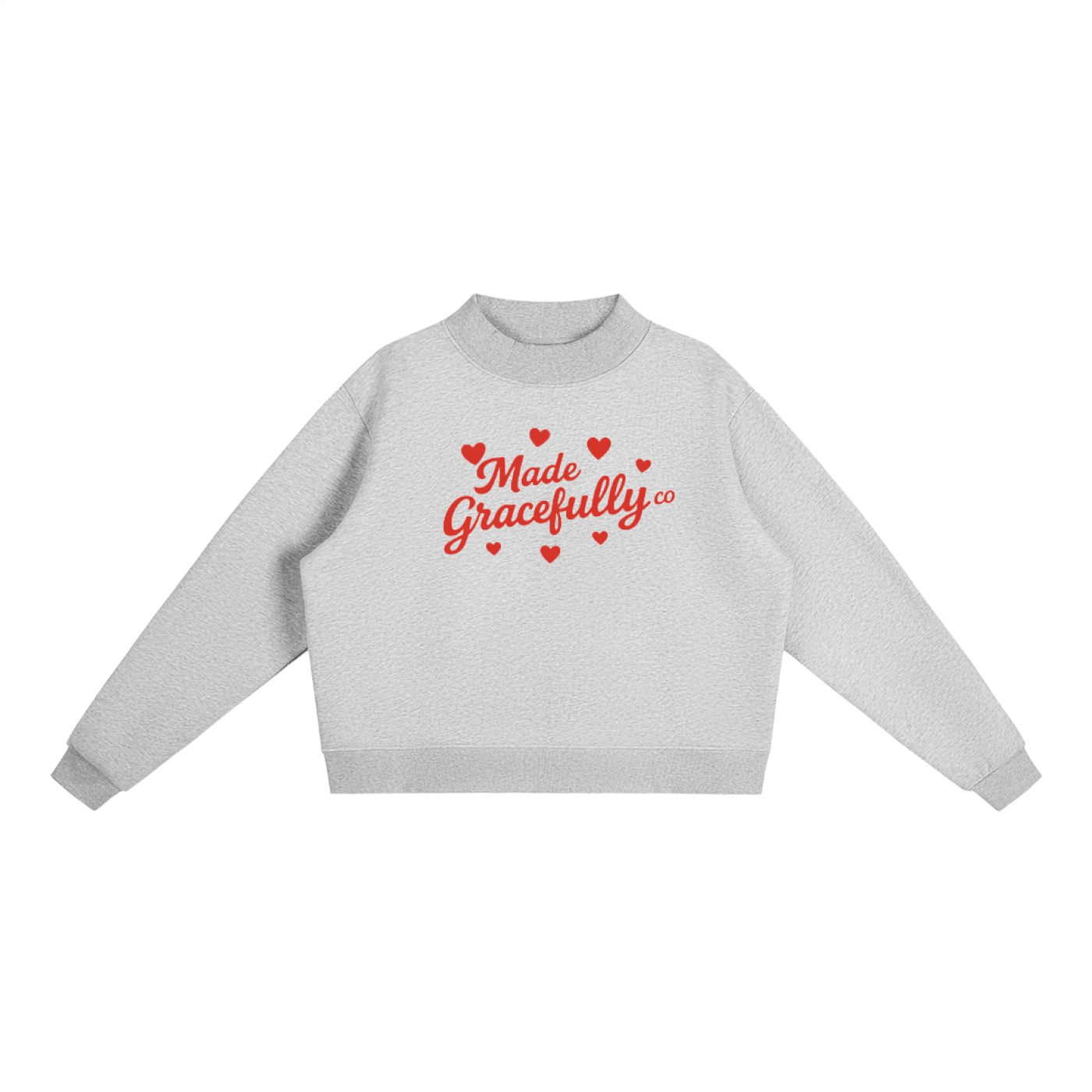 Hearts Logo Front Essential Fleece Mock-Neck Crew Sweatshirt
