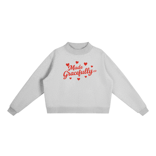 Hearts Logo Front Essential Fleece Mock-Neck Crew Sweatshirt