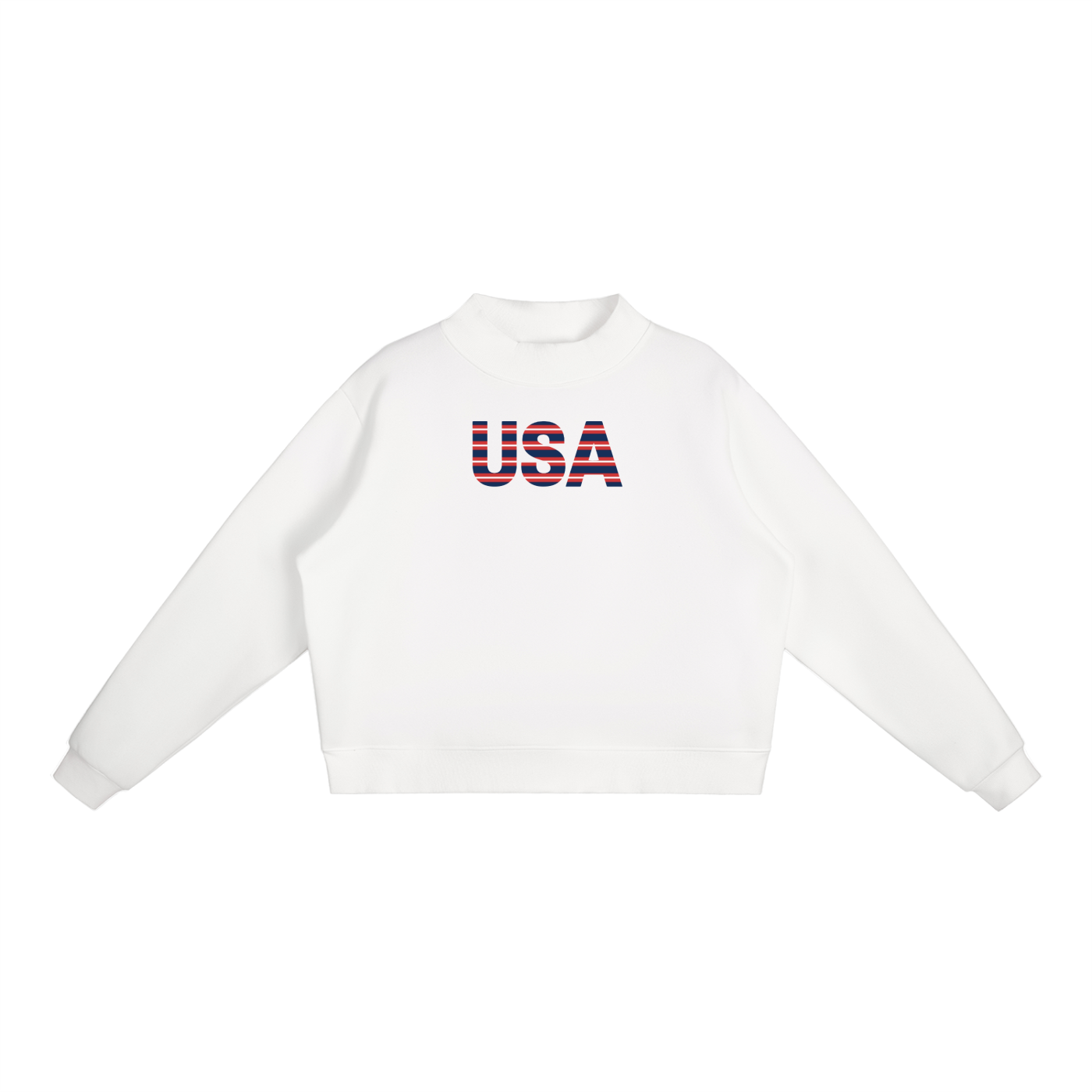 USA Stripe Fleece Mock-Neck Crew Sweatshirt