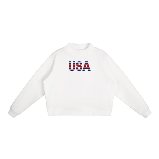 USA Stripe Fleece Mock-Neck Crew Sweatshirt